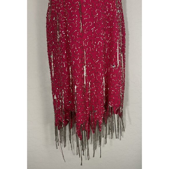 VTG 90’s Y2K Nite Line Hot Pink Beaded Tassel Bombshell Dress 2 Read Measurmnt - Picture 9 of 16